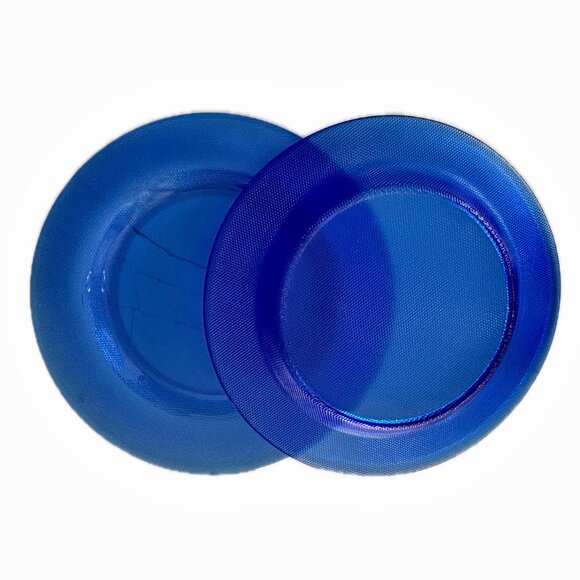 Rare Cobalt Blue Glass Dinner Plates Etched  Textured Underside Set of 2 - Picture 5 of 12